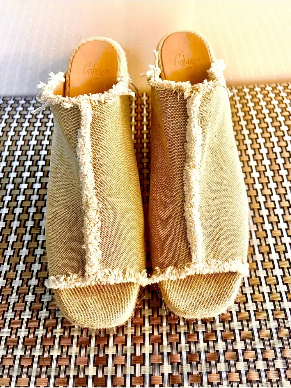 CASTANER Fatima Wedge in Sand Frayed Canvas Jute Wedge Platform Sandals Sz 40